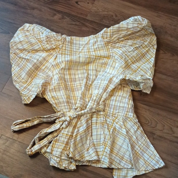 C/MEO COLLECTIVE Yellow Cotton Accent Sleeve Blouse OOO - Picture 3 of 4